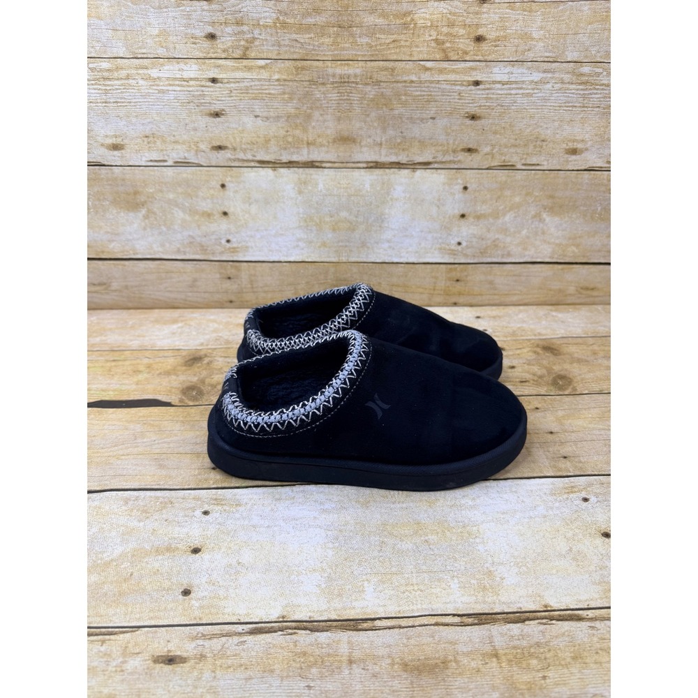 Hurley Kids Black Faux Suede Faux Fur Lined Slippers Size 4 Slip On Shoes